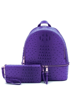 Ostrich Croc Backpack with Wallet OS1082W PURPLE